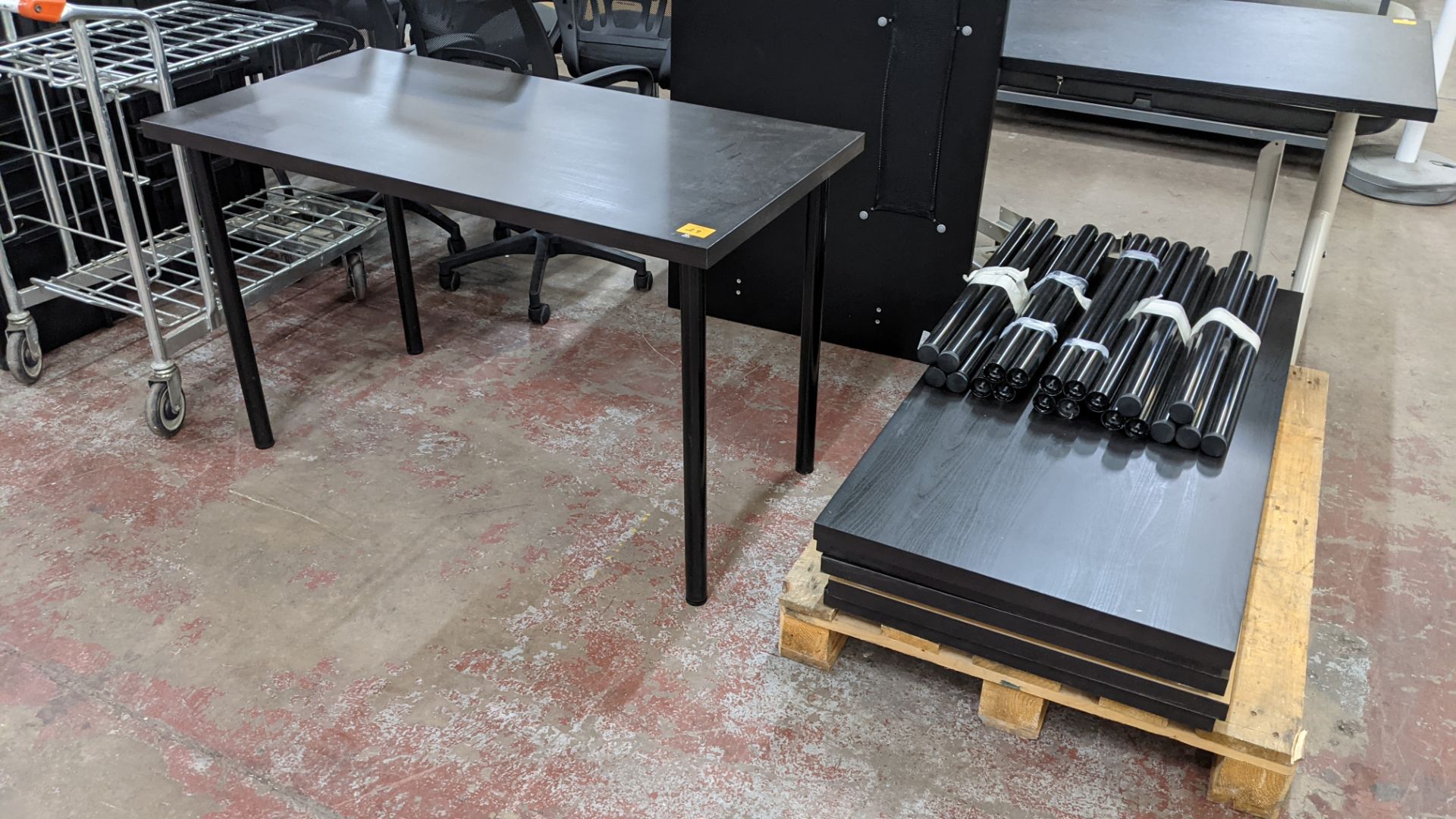 6 off black tables each comprising laminated top measuring 1200mm x 600mm plus 4 off black metal scr - Image 3 of 7