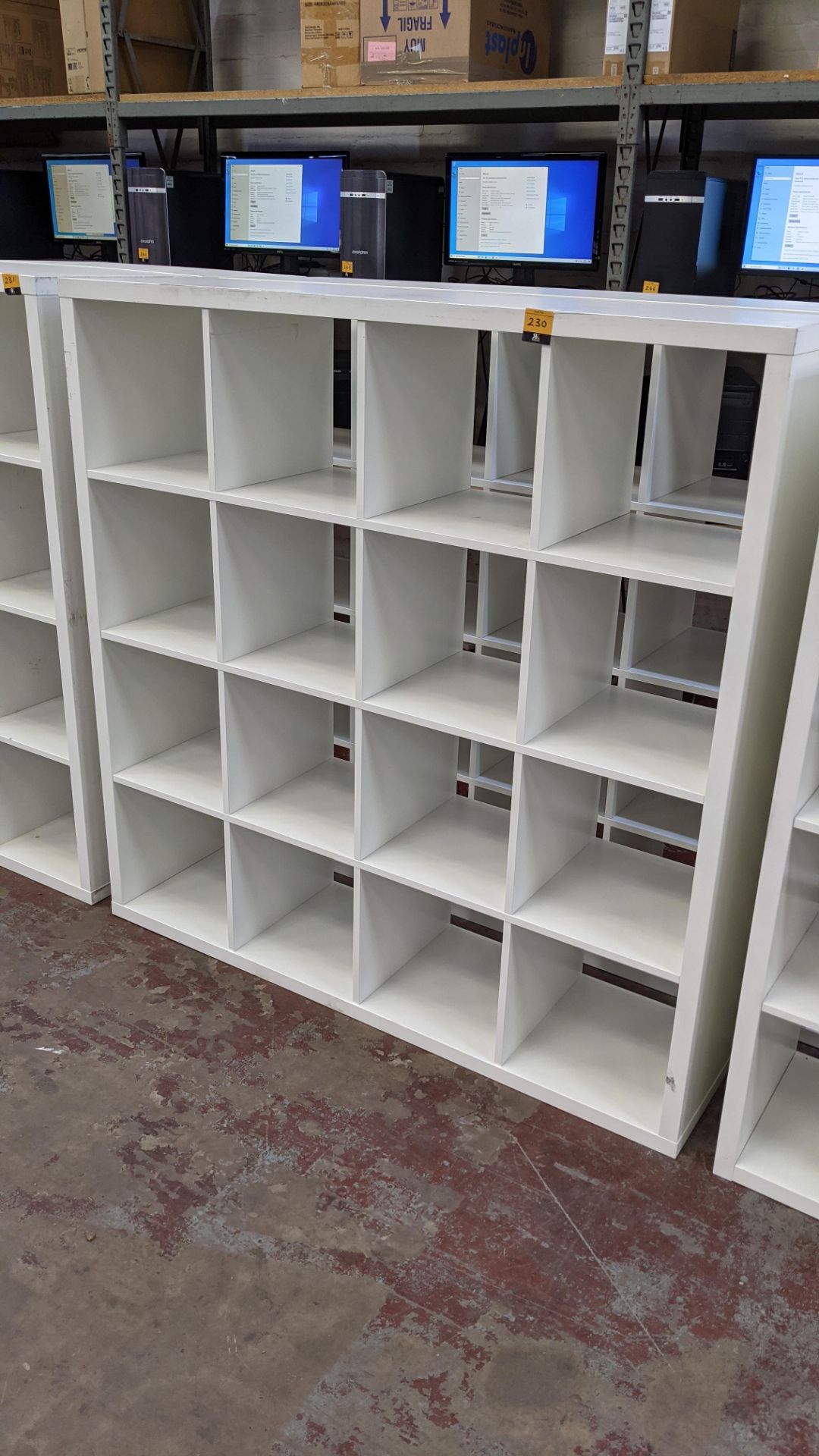 2 off bookcases/display units, each measuring 1465mm x 390mm (d) x 1470mm. NB. Lots 229, 230 & 231 e