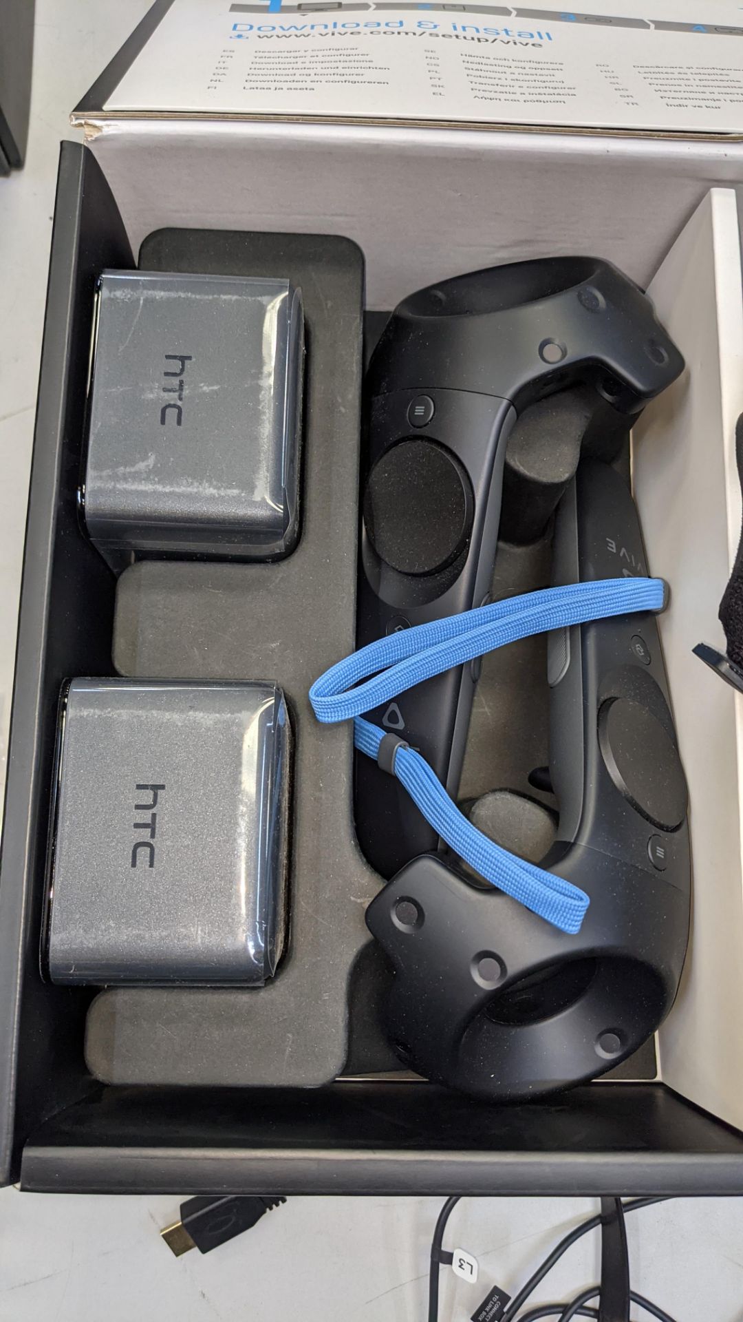 HTC Vive virtual reality kit comprising headset, controllers, base stations & more as pictured - Image 7 of 13