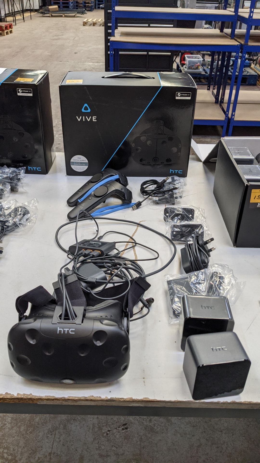 HTC Vive virtual reality kit comprising headset, controllers, base stations & more as pictured - Image 3 of 15