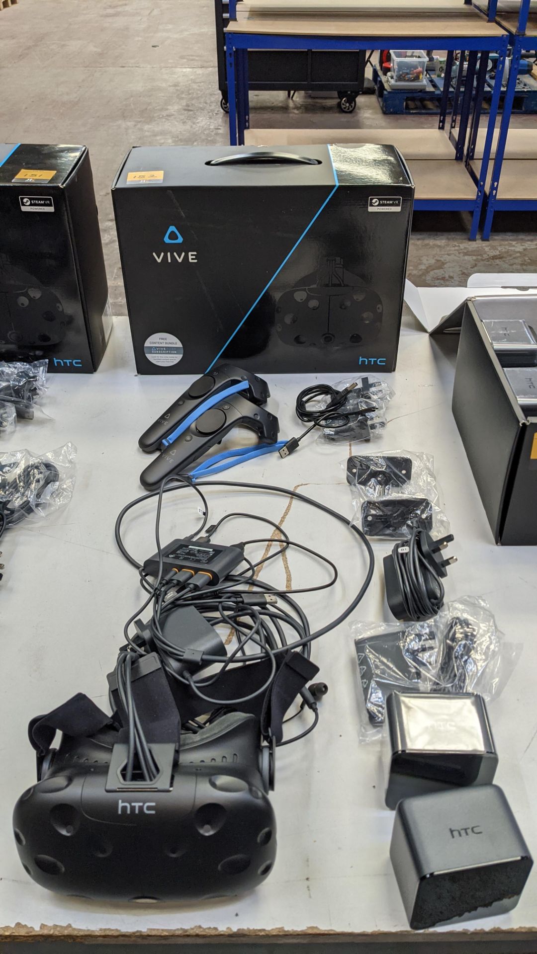 HTC Vive virtual reality kit comprising headset, controllers, base stations & more as pictured - Image 2 of 15