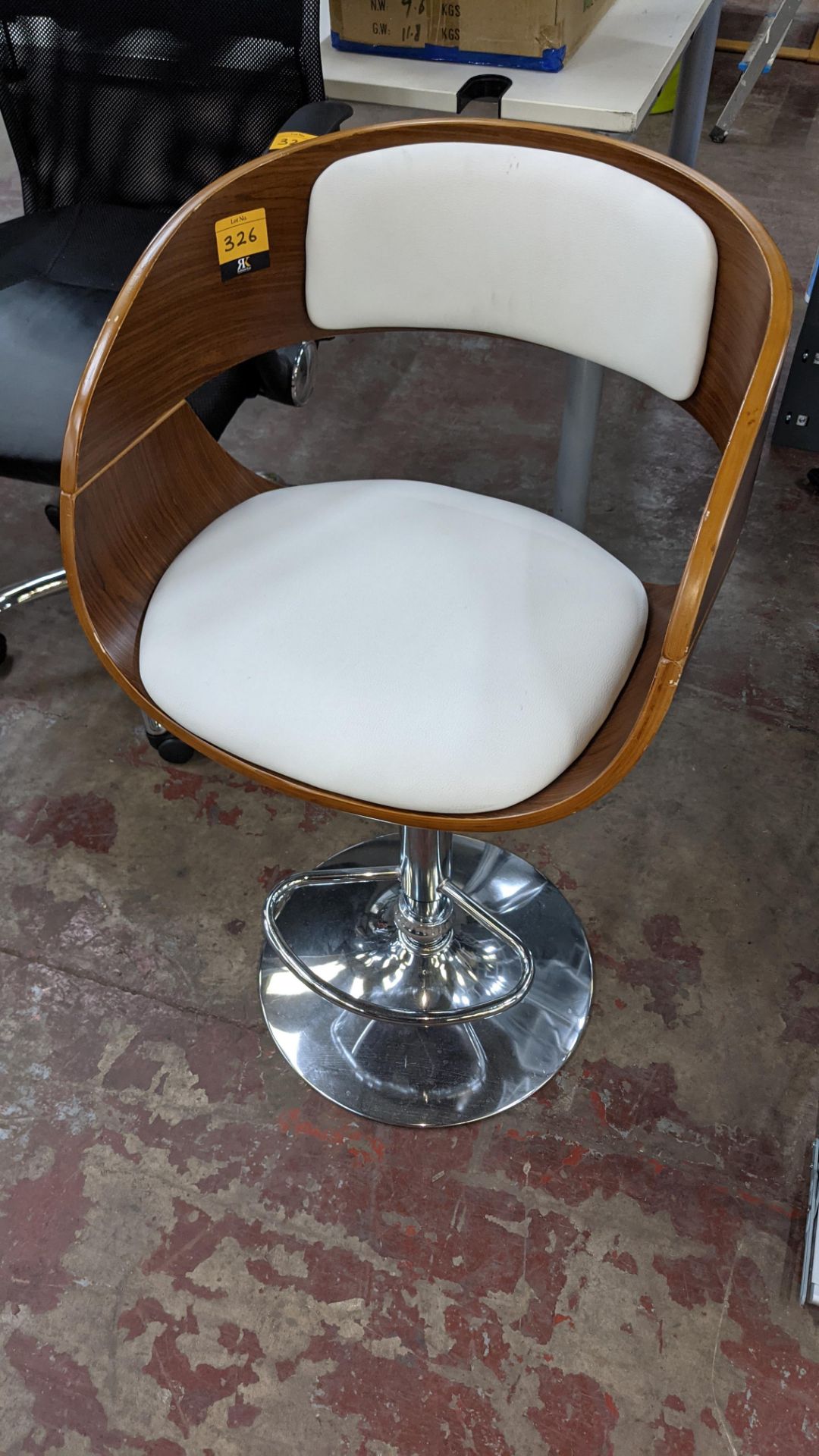 Modern wooden, chrome & leather-look fabric stool - Image 2 of 3