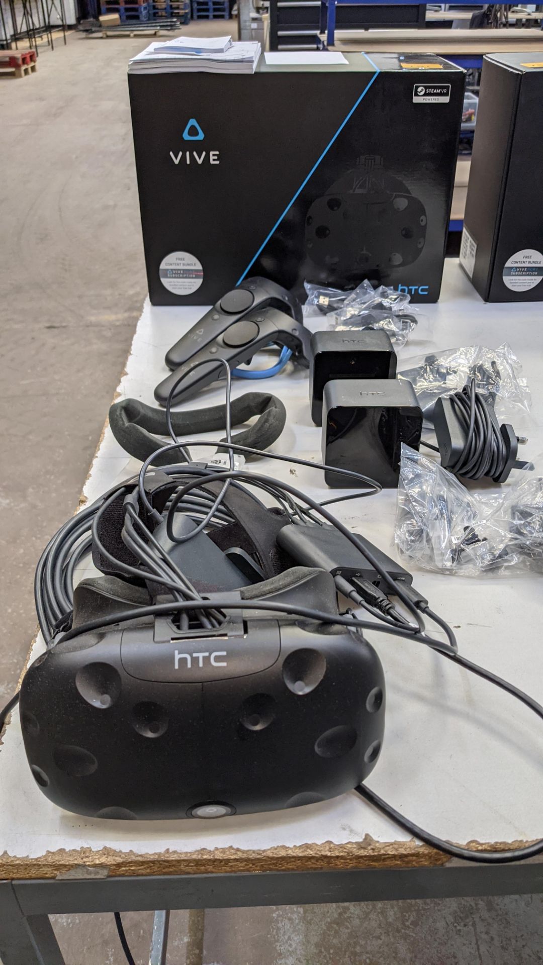 HTC Vive virtual reality kit comprising headset, controllers, base stations & more as pictured - Image 3 of 15