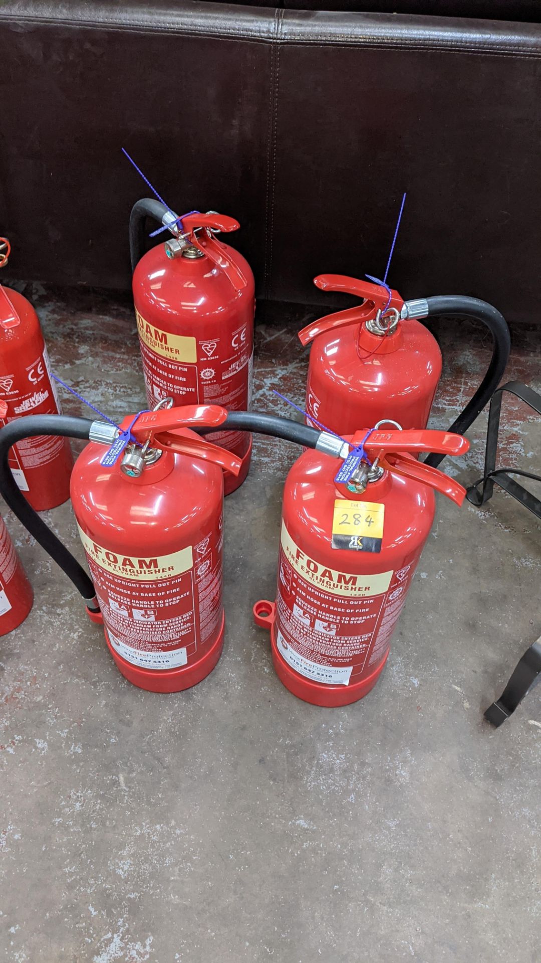 4 off foam fire extinguishers, all of which are marked as being last serviced in September 2020 & ne