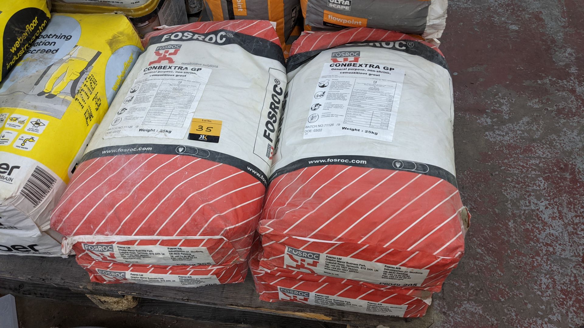 4 off 25kg sacks of Fosroc Conbextra GP general purpose non-shrink cementitious grout