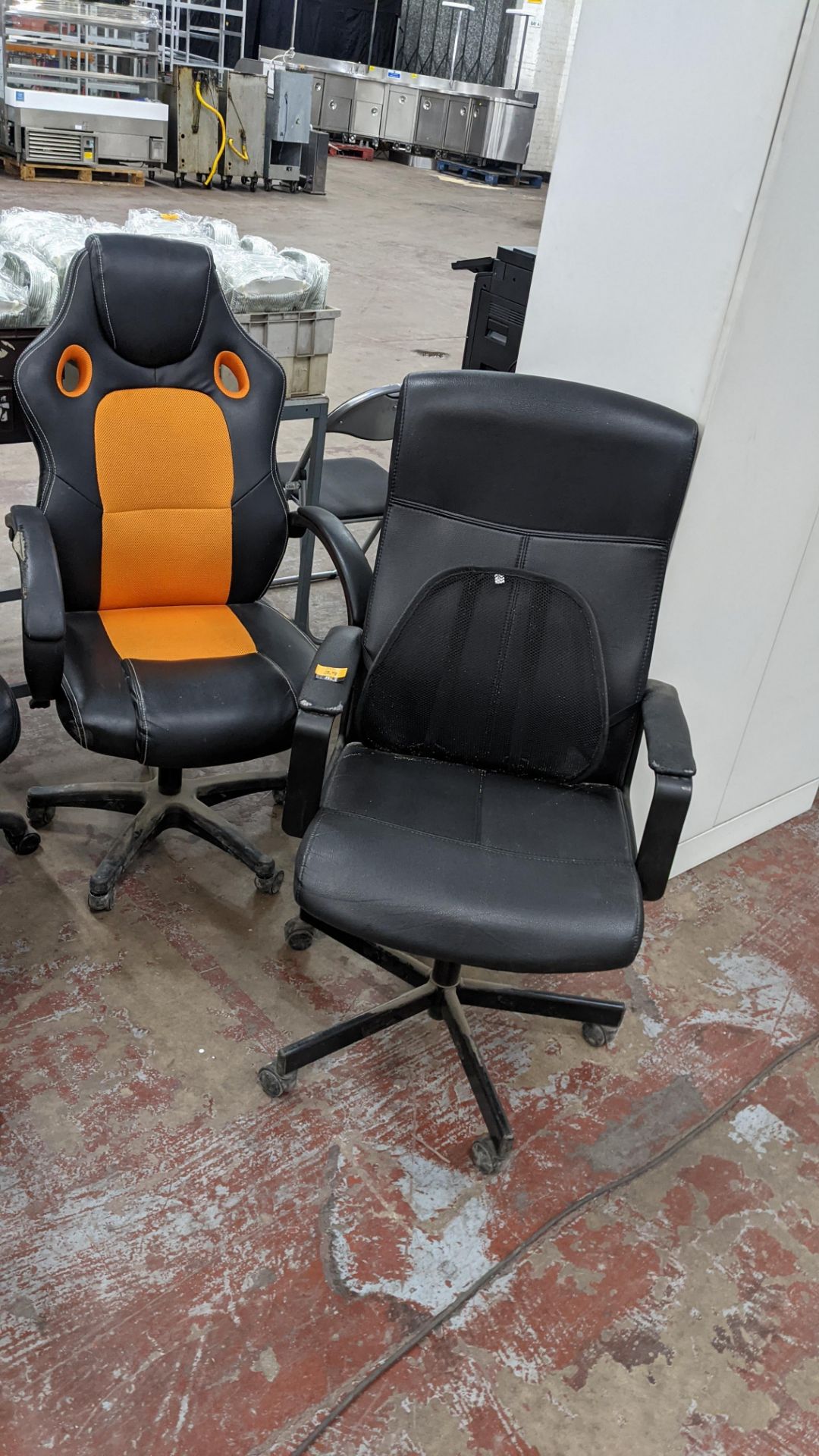 Pair of high back leather/leather-look chairs, one with orange inserts & one with a mesh back suppor - Image 3 of 7