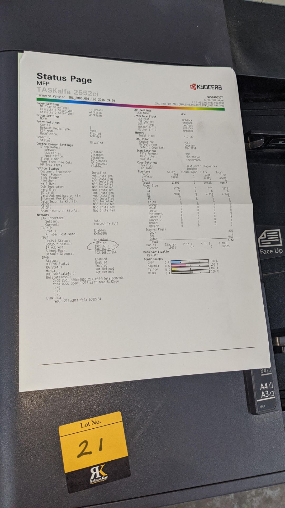 Kyocera Taskalfa model 2552Ci colour copier/printer plus auto document feed. Purchased new in April - Image 16 of 16