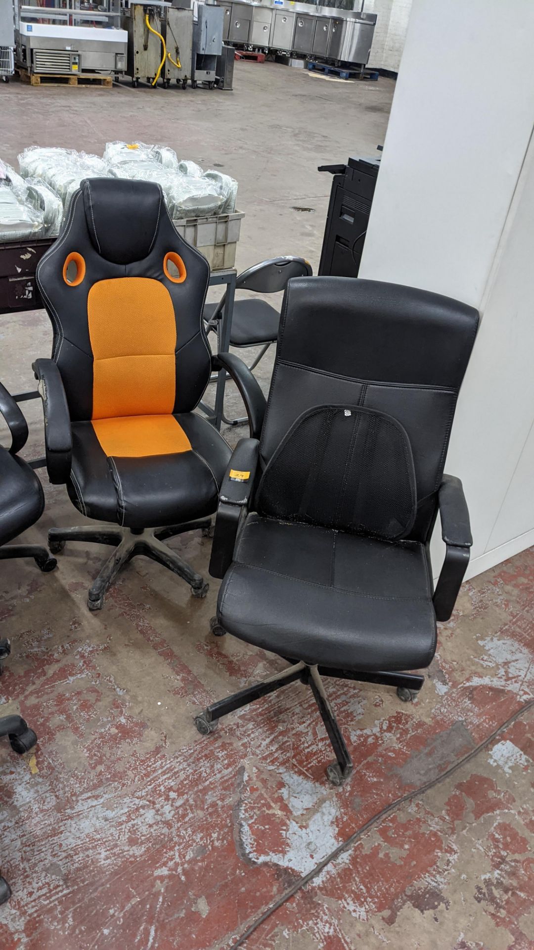 Pair of high back leather/leather-look chairs, one with orange inserts & one with a mesh back suppor - Image 4 of 7