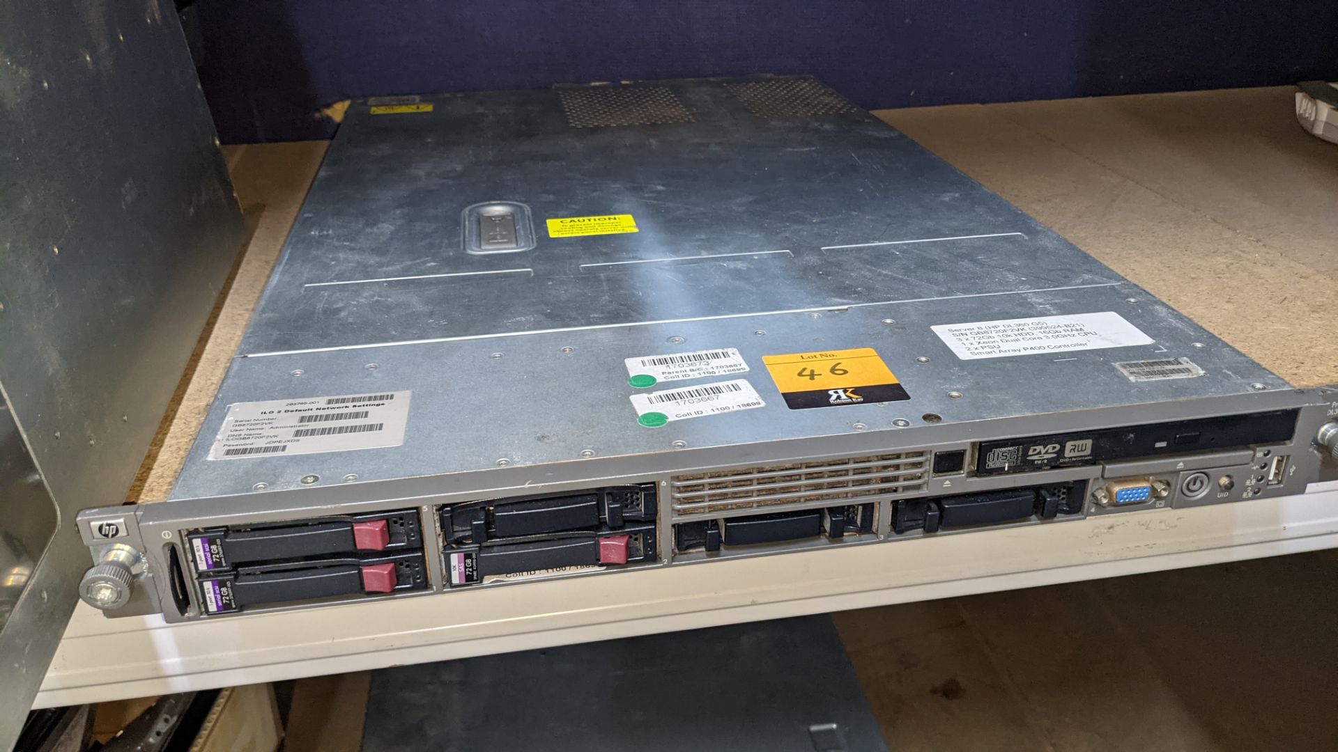 HP DL360 G5 server with Xeon Dual Core 3GHz processor, 2 off PSU, Smart Array P400 controller, 16GB