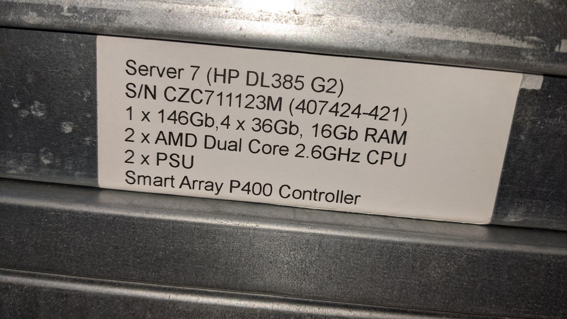 HP DL385 G2 rack mountable server with 1 off 146 & 4 off 36GB hard drives, 16GB RAM, 2 off AMD Dual - Image 6 of 8