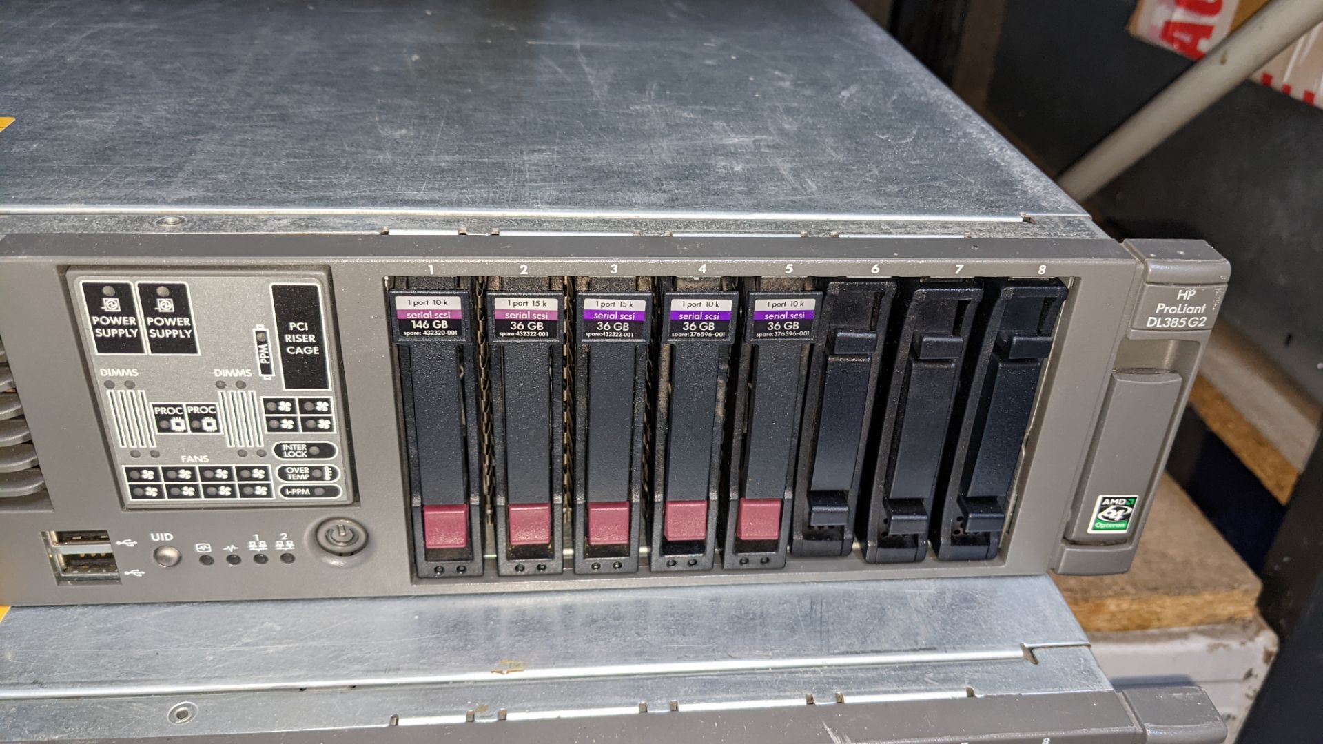 HP DL385 G2 rack mountable server with 1 off 146 & 4 off 36GB hard drives, 16GB RAM, 2 off AMD Dual - Image 4 of 8