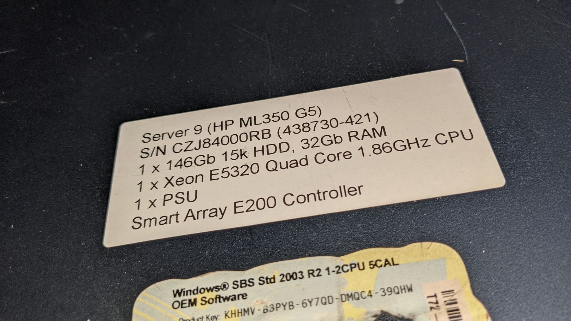 HP Proliant ML350 server with 1 off 146GB 15K hard drive, 32GB RAM, 1 off Xeon E5320 4 Core 1.86GHz - Image 5 of 5