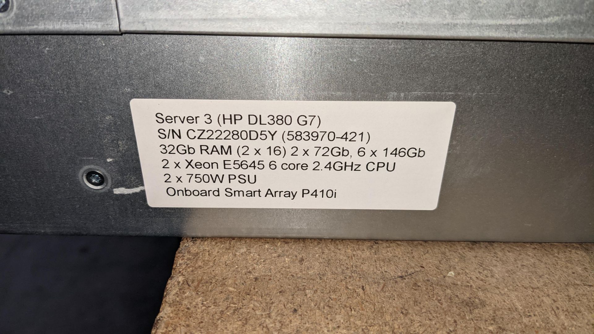 HP DL380 G7 rack mountable server with 2 off 72GB & 6 off 146GB 10K hard drives, 32GB RAM, 2 off Xeo - Image 10 of 10