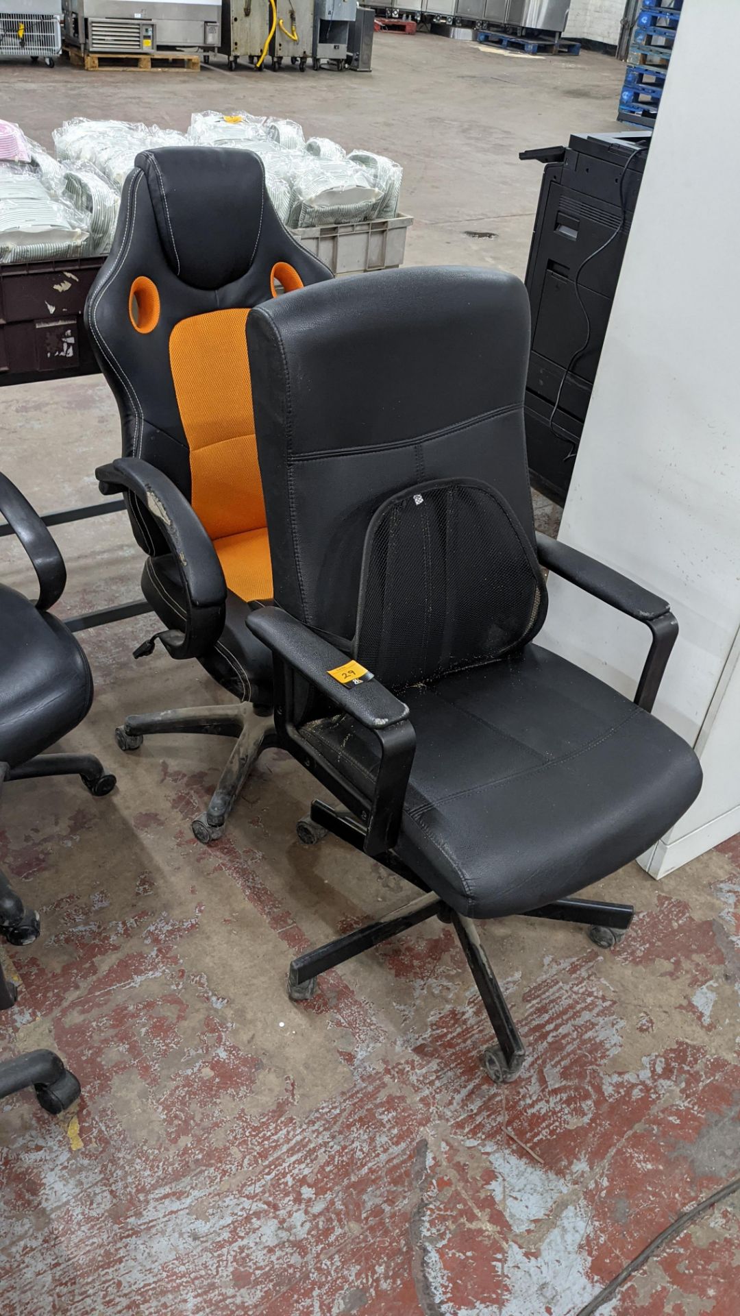 Pair of high back leather/leather-look chairs, one with orange inserts & one with a mesh back suppor - Image 2 of 7