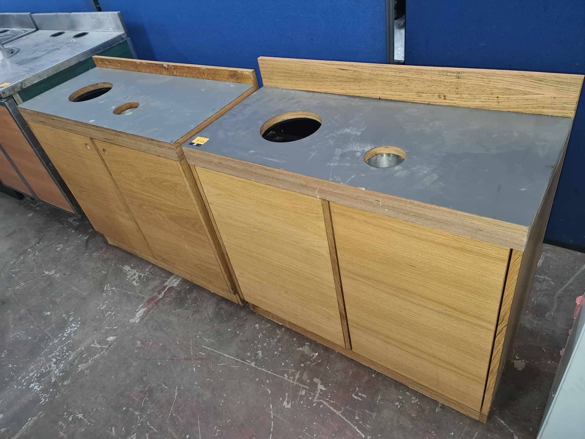 2 off matching 2-door cupboards, each incorporating holes for rubbish chutes