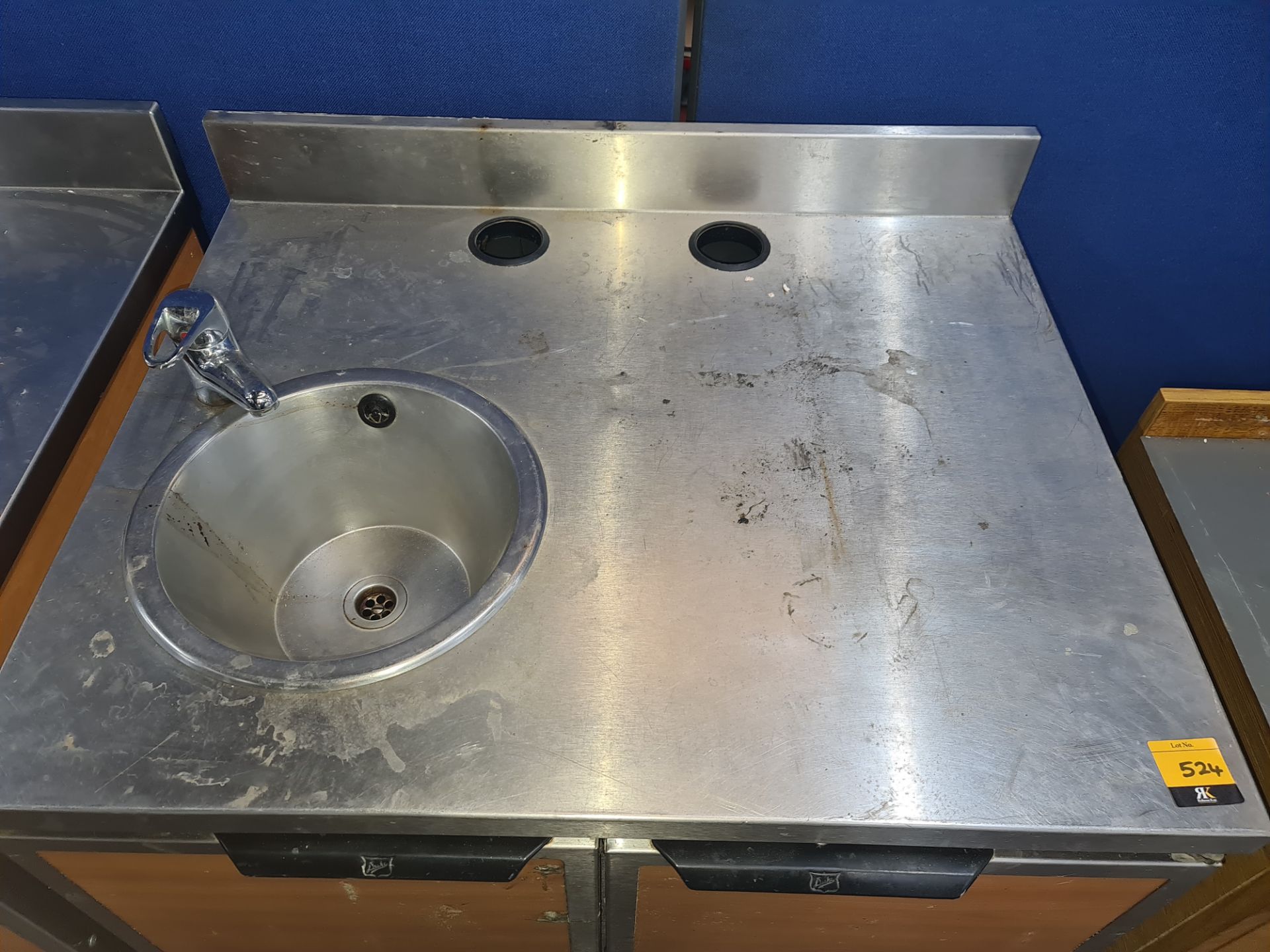 Pair of stainless steel topped cupboards, one incorporating a basin, both incorporating deep surface - Image 3 of 7