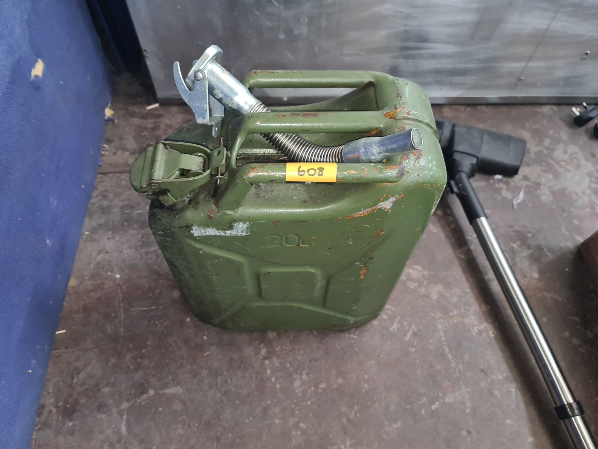 Green petrol can & detachable pouring spout, 20 litres