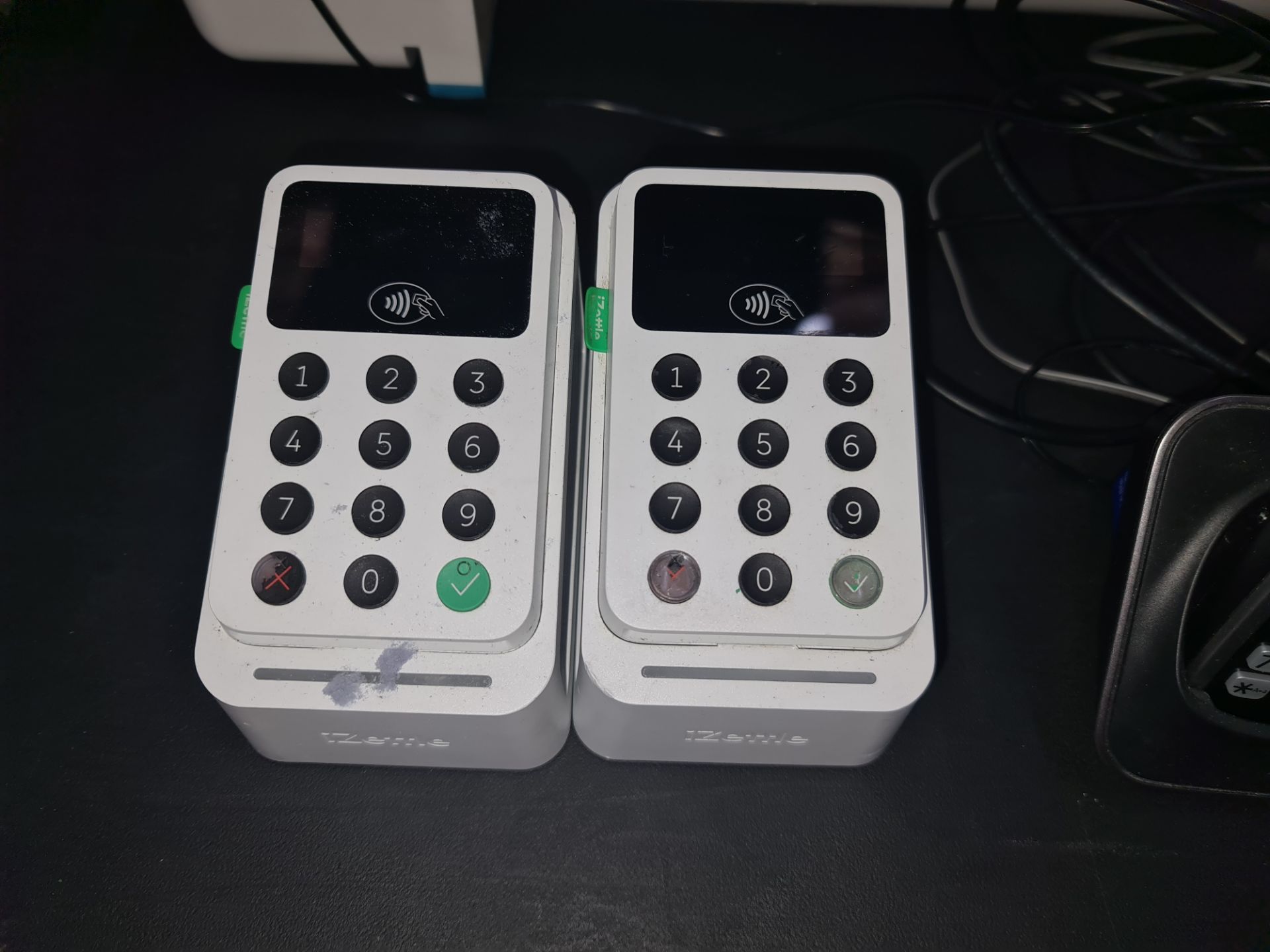 2 off iZettle card readers on stands plus Panasonic DECT telephone handset with docking station/char - Image 3 of 4