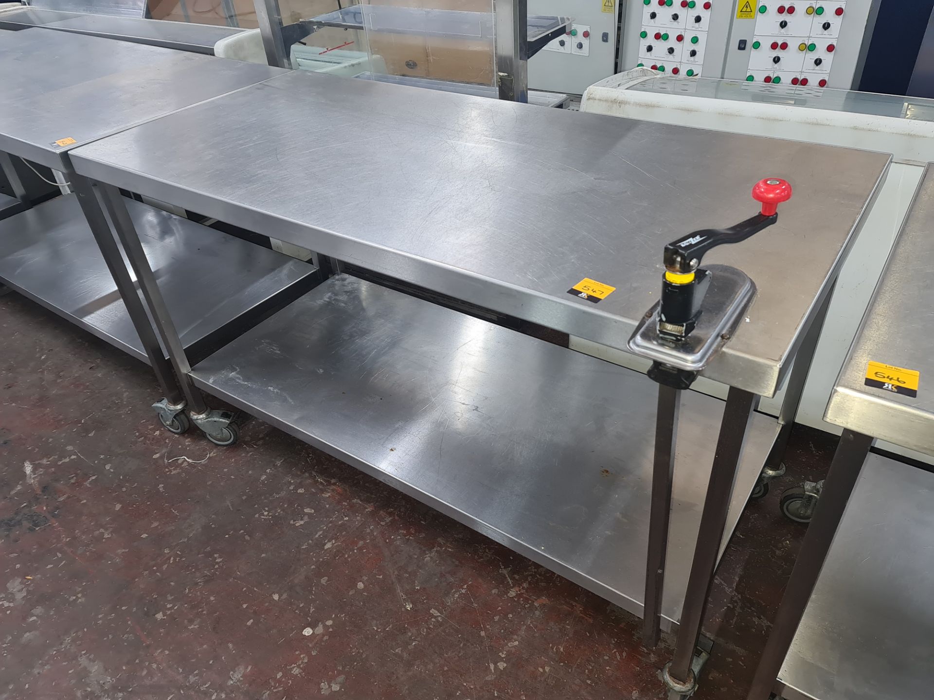 Heavy duty mobile twin-tier table with max. dimensions approx. 1500mm x 700mm x 820mm. This lot incl