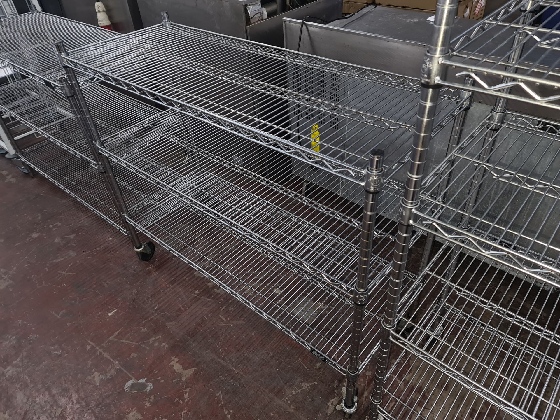 Quantity of chrome bolt-free racking, comprising 12 shelves, all measuring approx. 1.2m wide plus on - Image 3 of 4