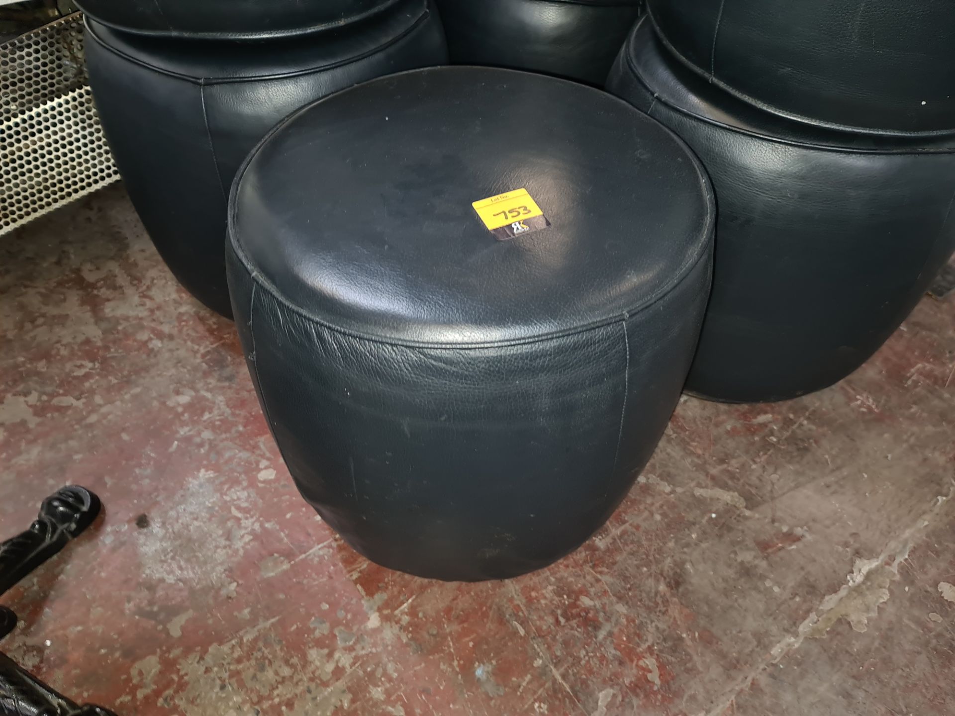 7 off black pouffes/footstools in black leather/leather-look fabric on wooden bases, each measuring - Image 2 of 4