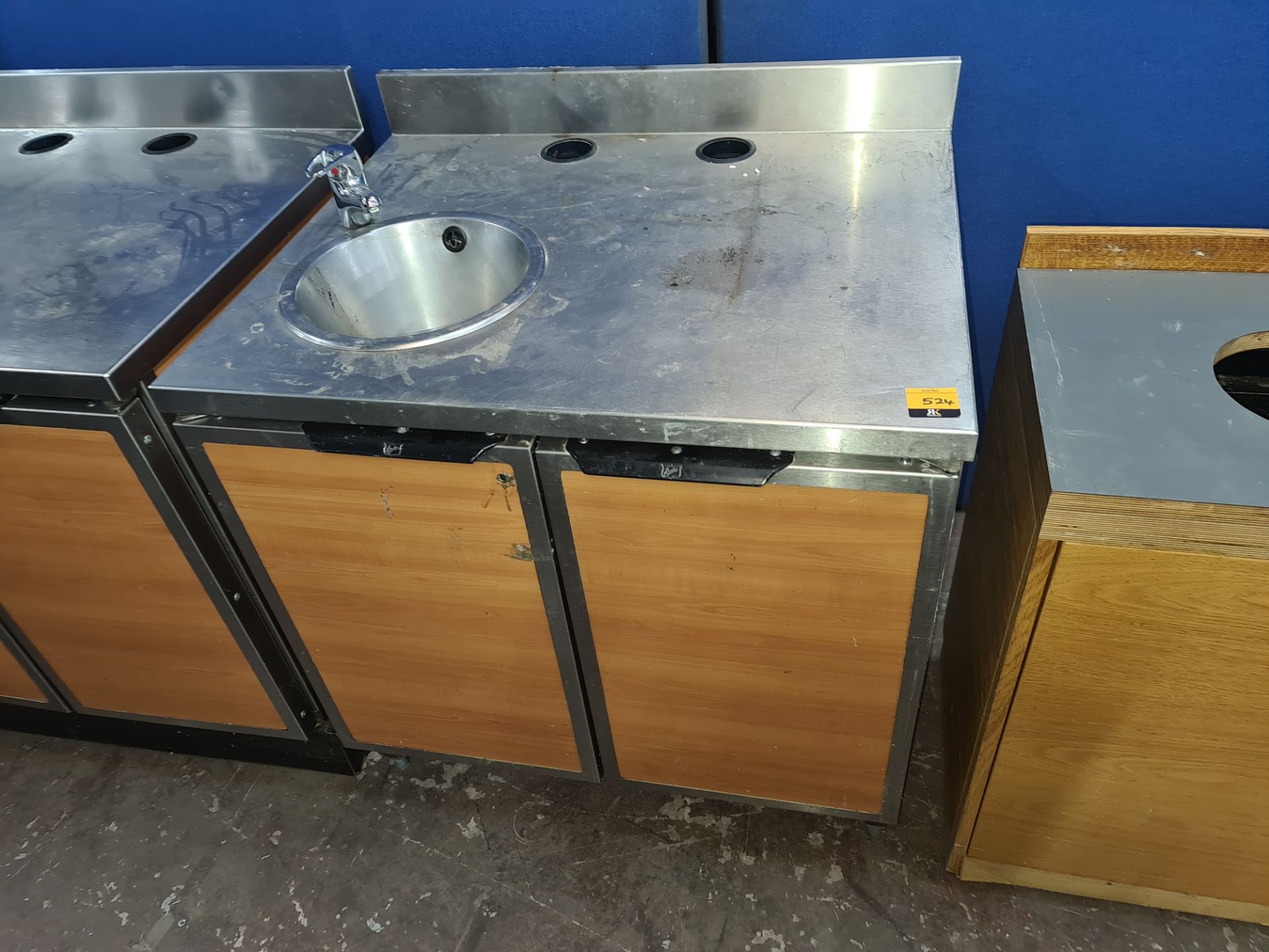 Pair of stainless steel topped cupboards, one incorporating a basin, both incorporating deep surface - Image 2 of 7