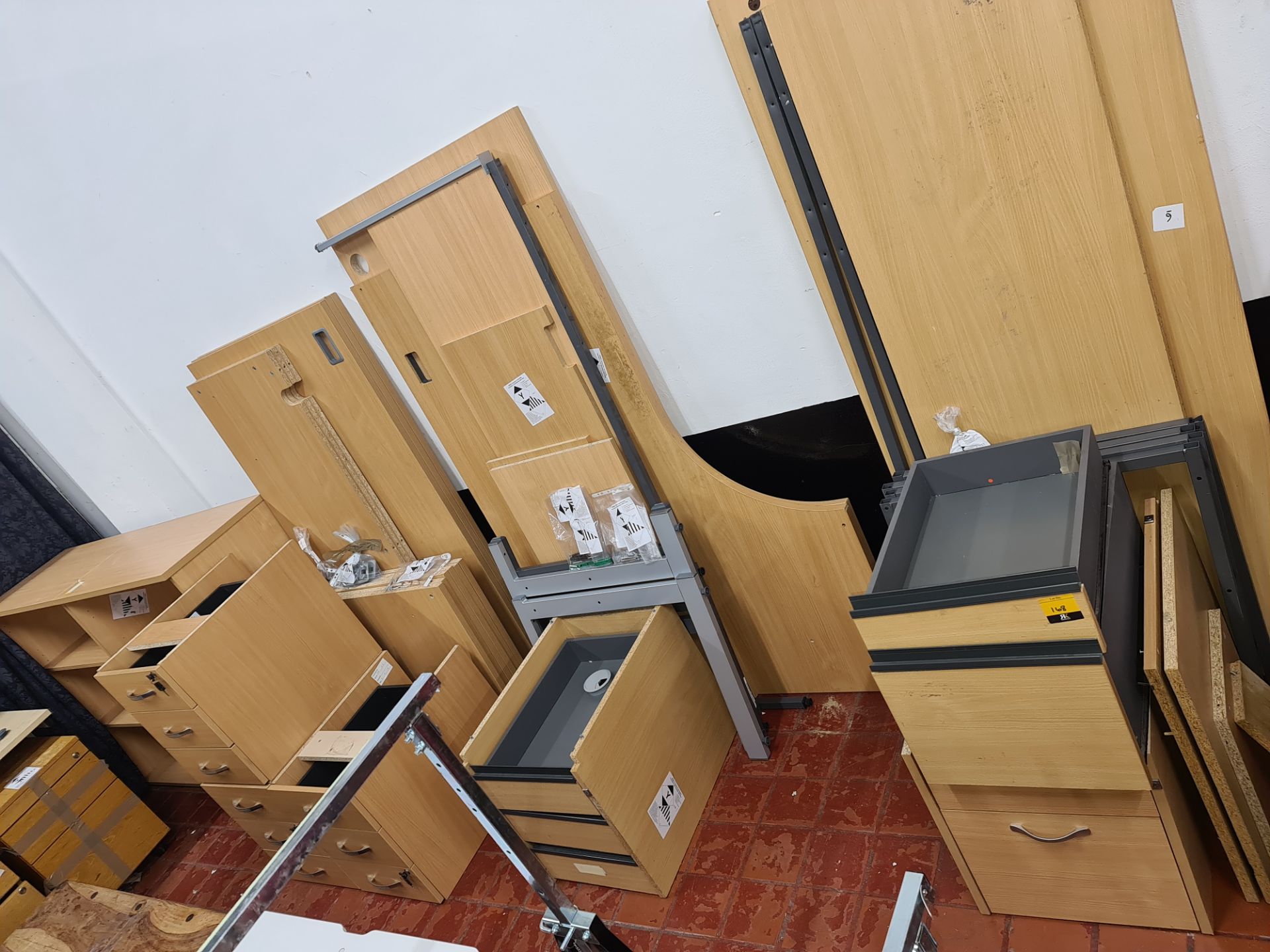 Quantity of dismantled desks plus bookcases, floating pedestals, printer table & more - the successf