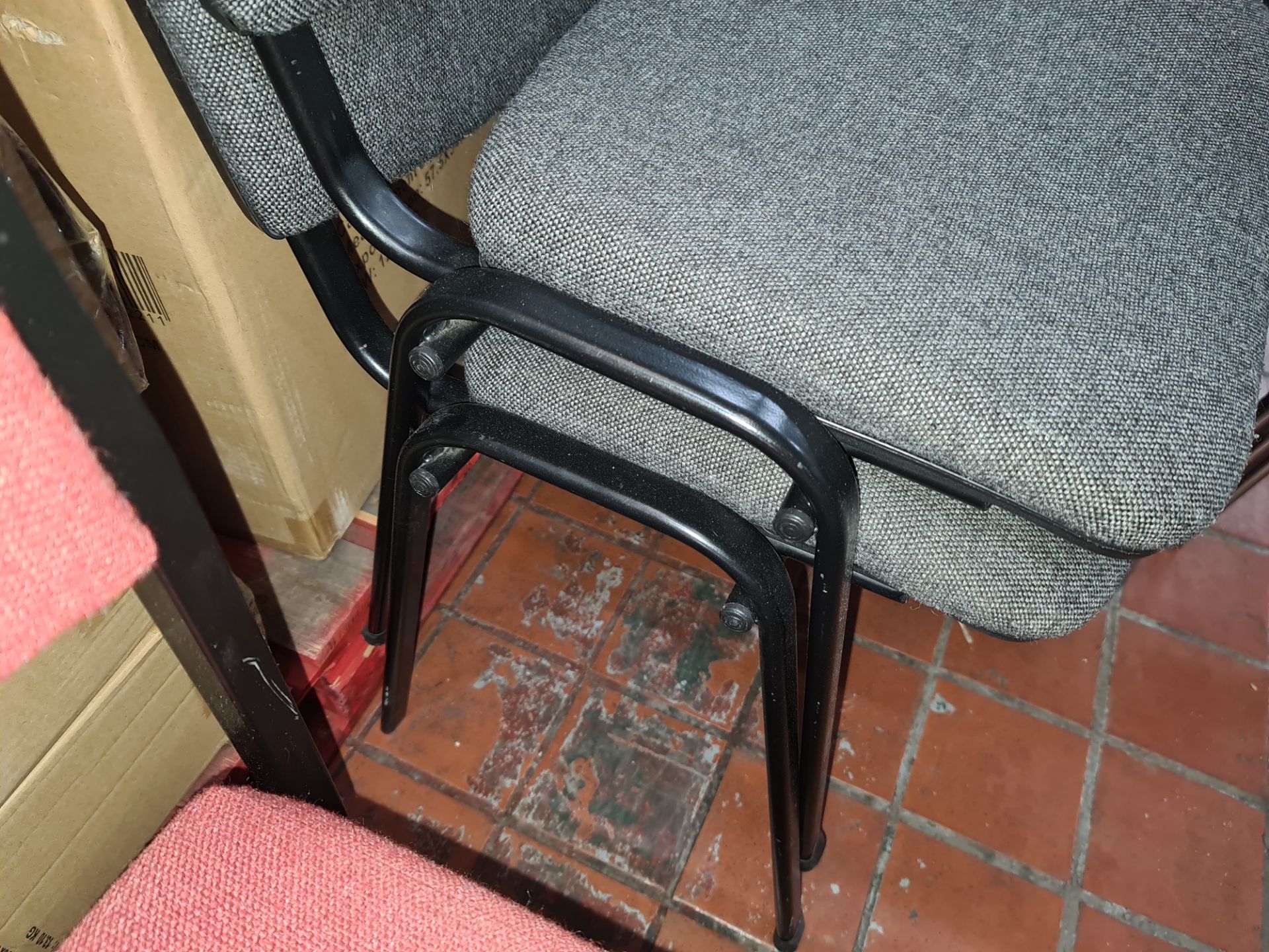 Pair of matching stacking stand chairs in grey fabric on black frames - Image 2 of 2