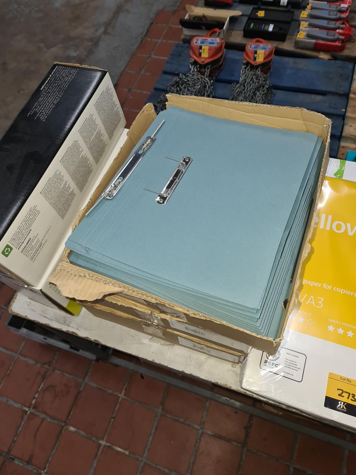 The contents of a table of assorted office supplies including printer cartridges, A4 & A3 paper, env - Image 6 of 11