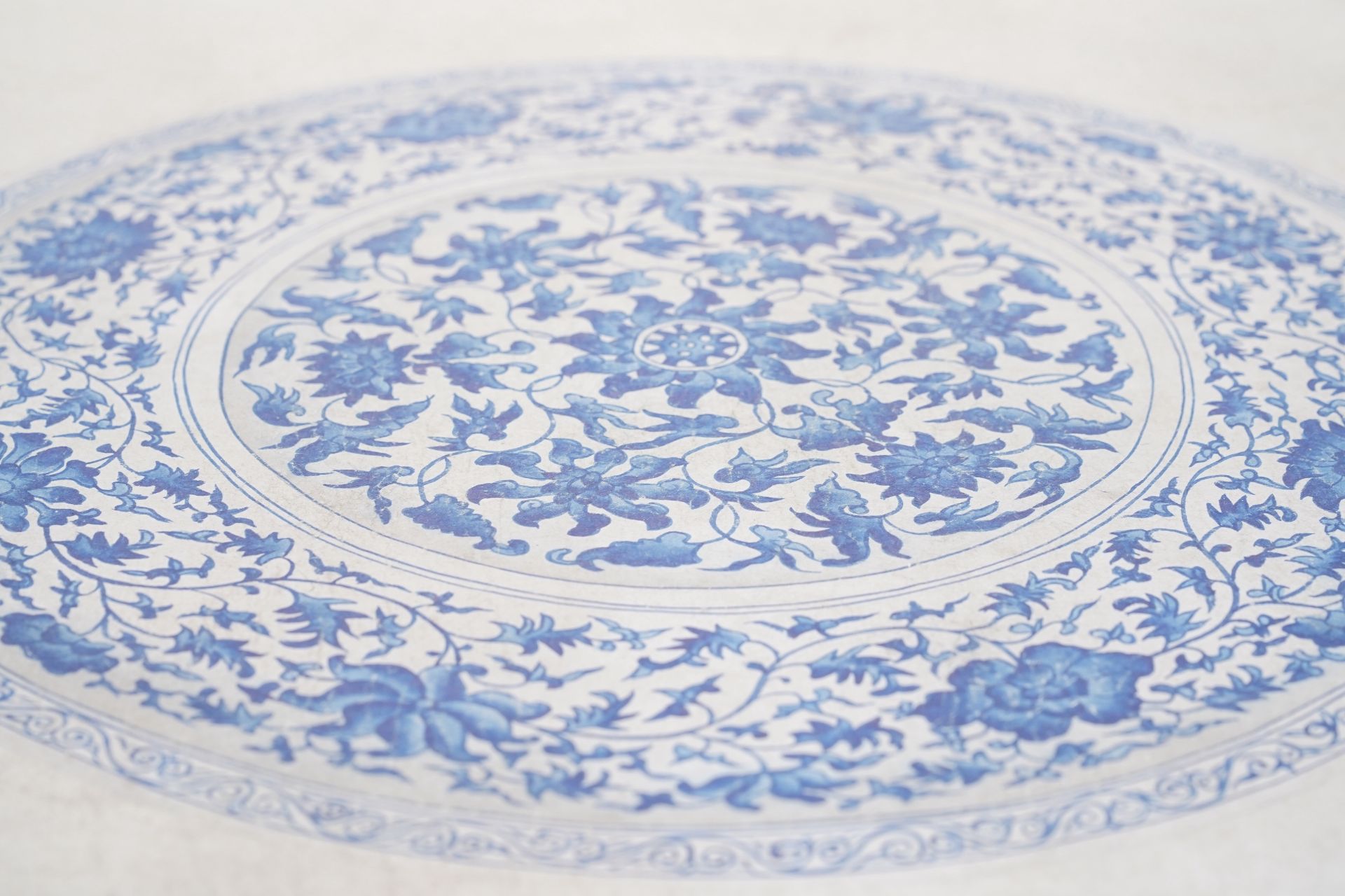 Chinese school, colour on paper, 19th C.: 'A blue and white porcelain Yuan period dish' - Image 30 of 32