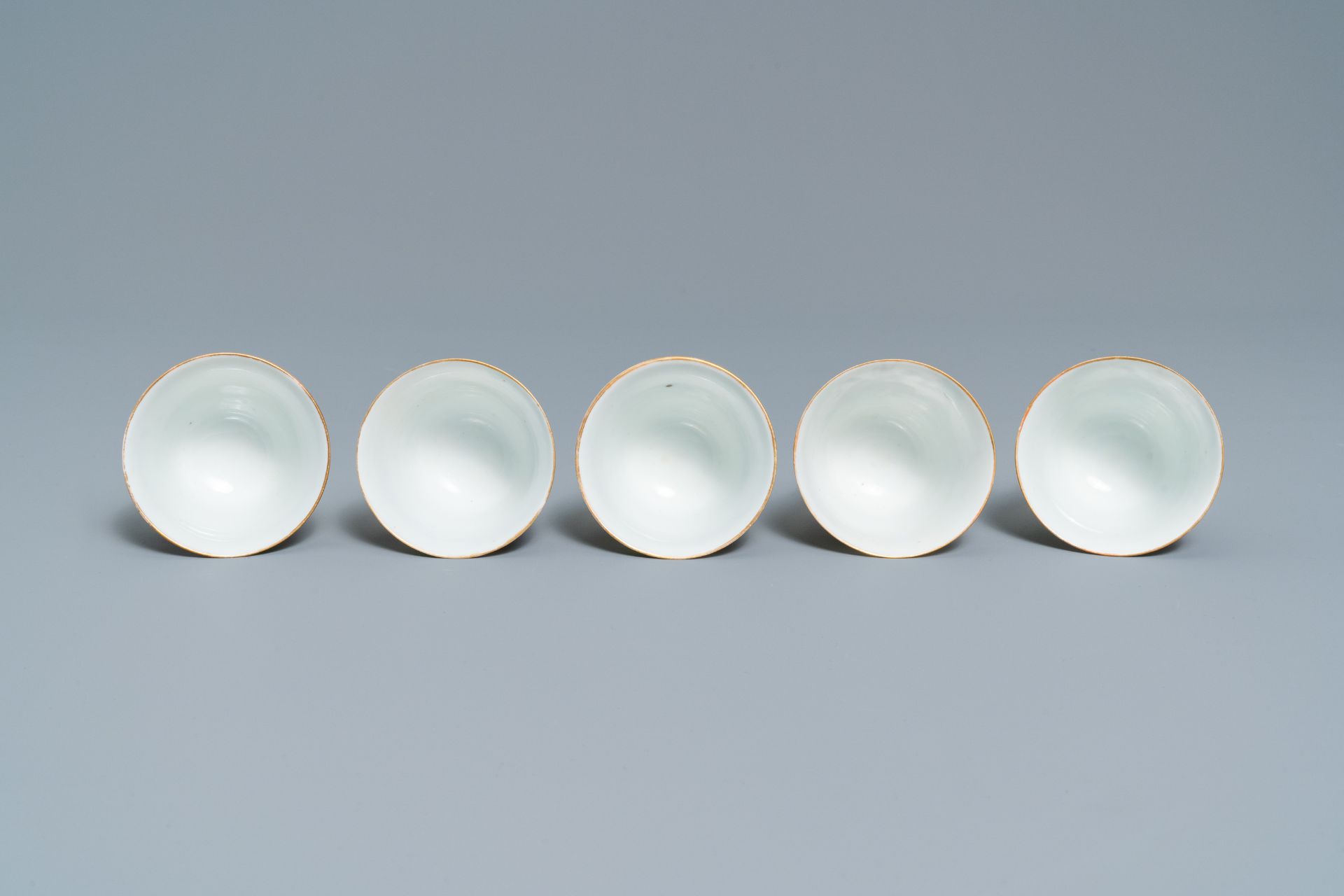 Five Chinese famille rose cups and saucers, Tongzhi mark and of the period - Image 10 of 17