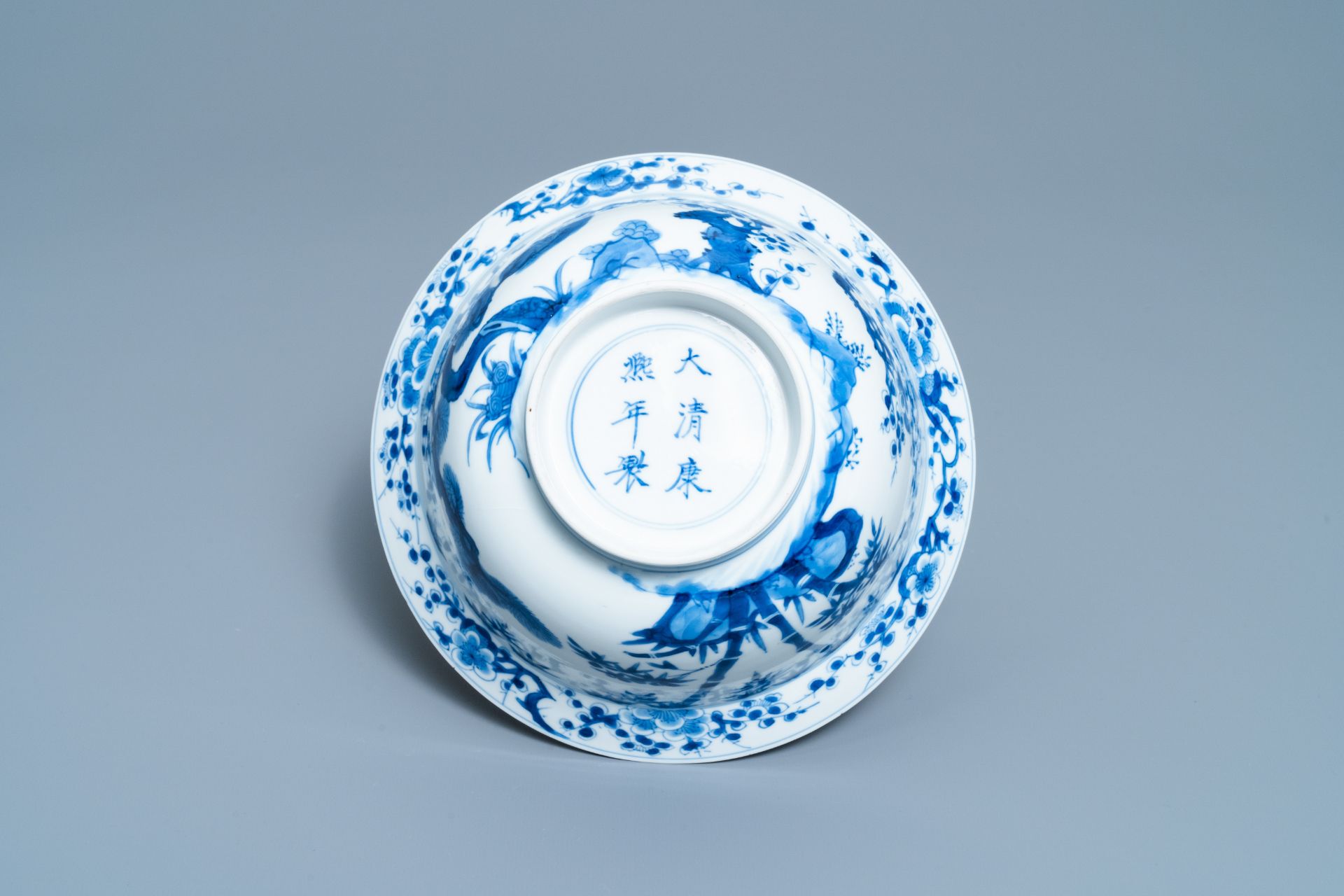 A Chinese blue and white 'Three friends of winter' bowl, Kangxi mark & period - Image 6 of 6