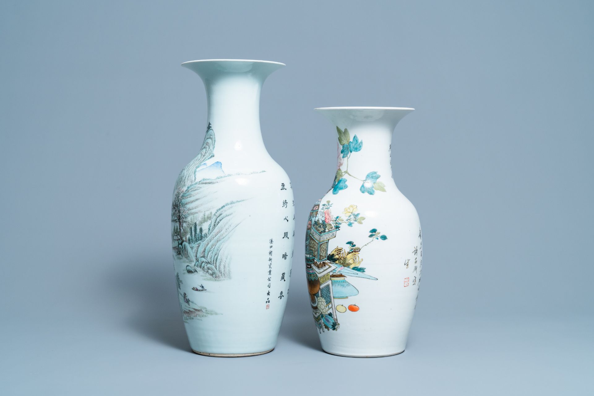 A Chinese qianjiang cai landscape vase and one with antiquities, 19/20th C. - Image 2 of 6