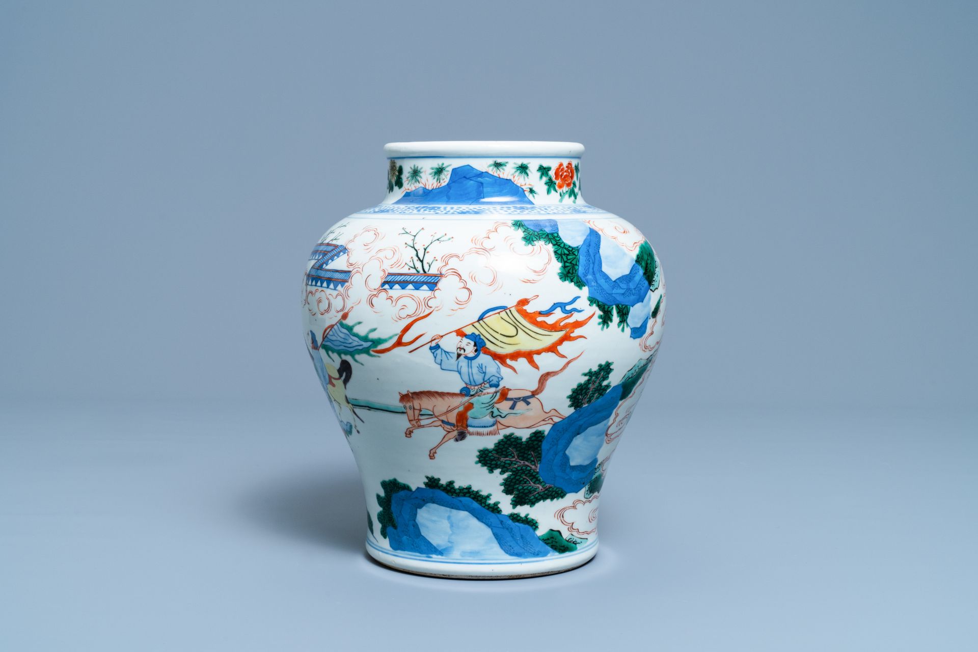 A Chinese wucai vase with equestrian scenes, 19th C. - Image 3 of 6