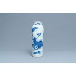 A Chinese blue and white 'qilin and phoenix' sleeve vase, Transitional period