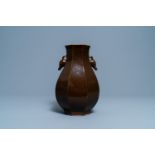 A Chinese monochrome brown-glazed octagonal 'deer head' vase, Qianlong mark and period