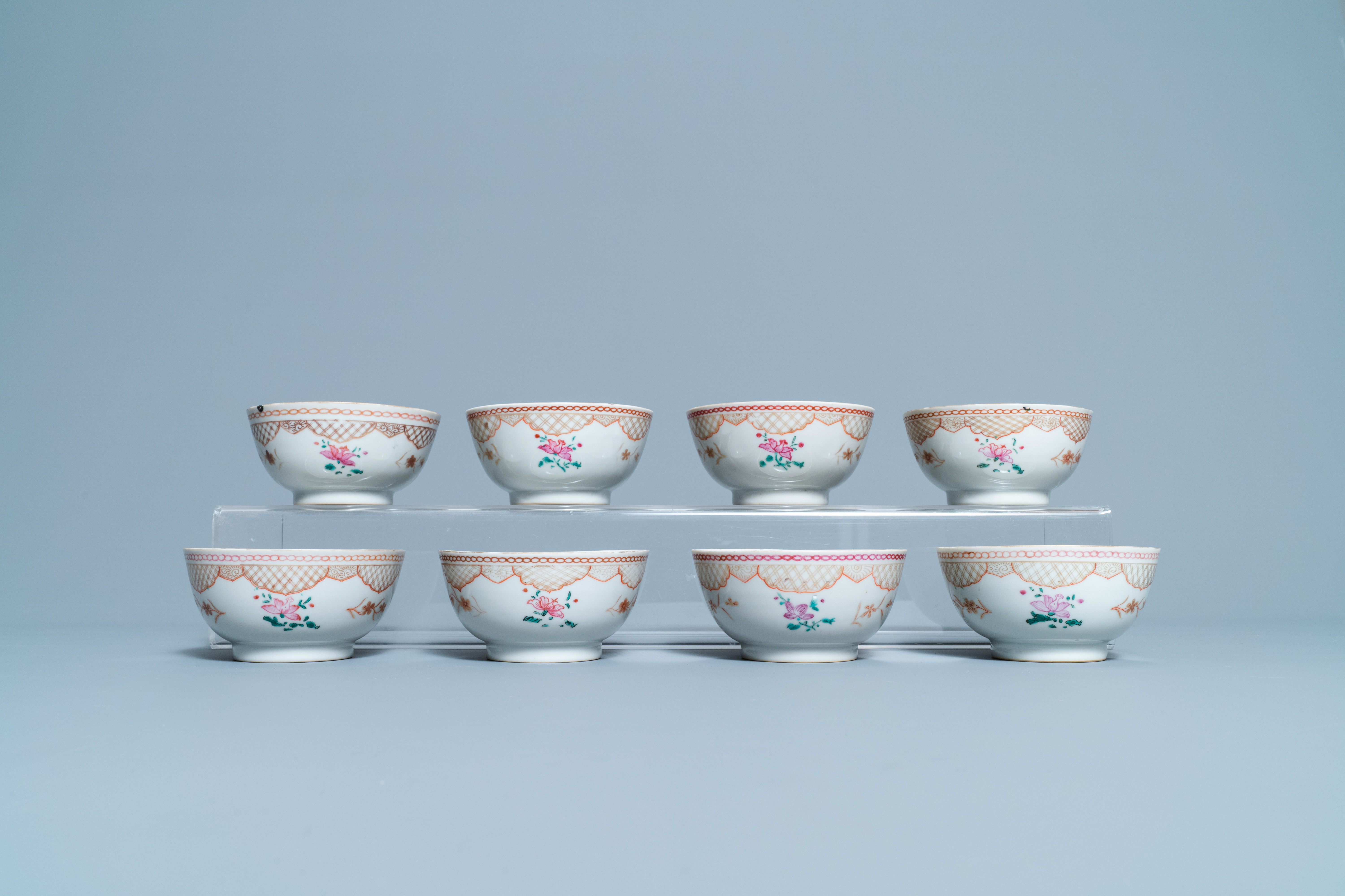 Seventeen Chinese famille rose cups and nineteen saucers, Qianlong - Image 8 of 17