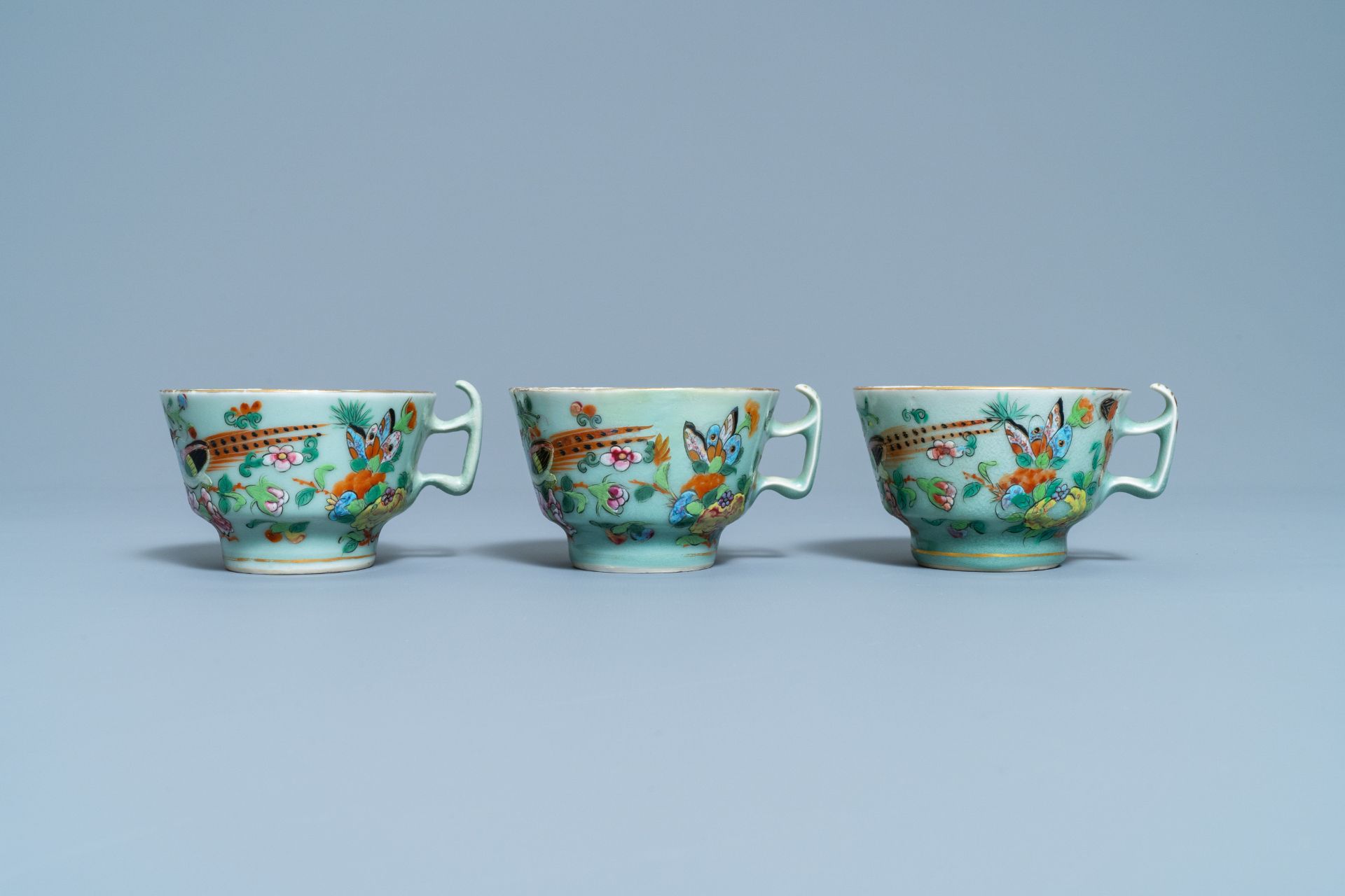 A Chinese Canton famille rose celadon-ground service, 19th C. - Image 34 of 37