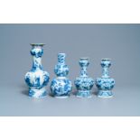 Four Dutch Delft blue and white vases, 17/18th C.