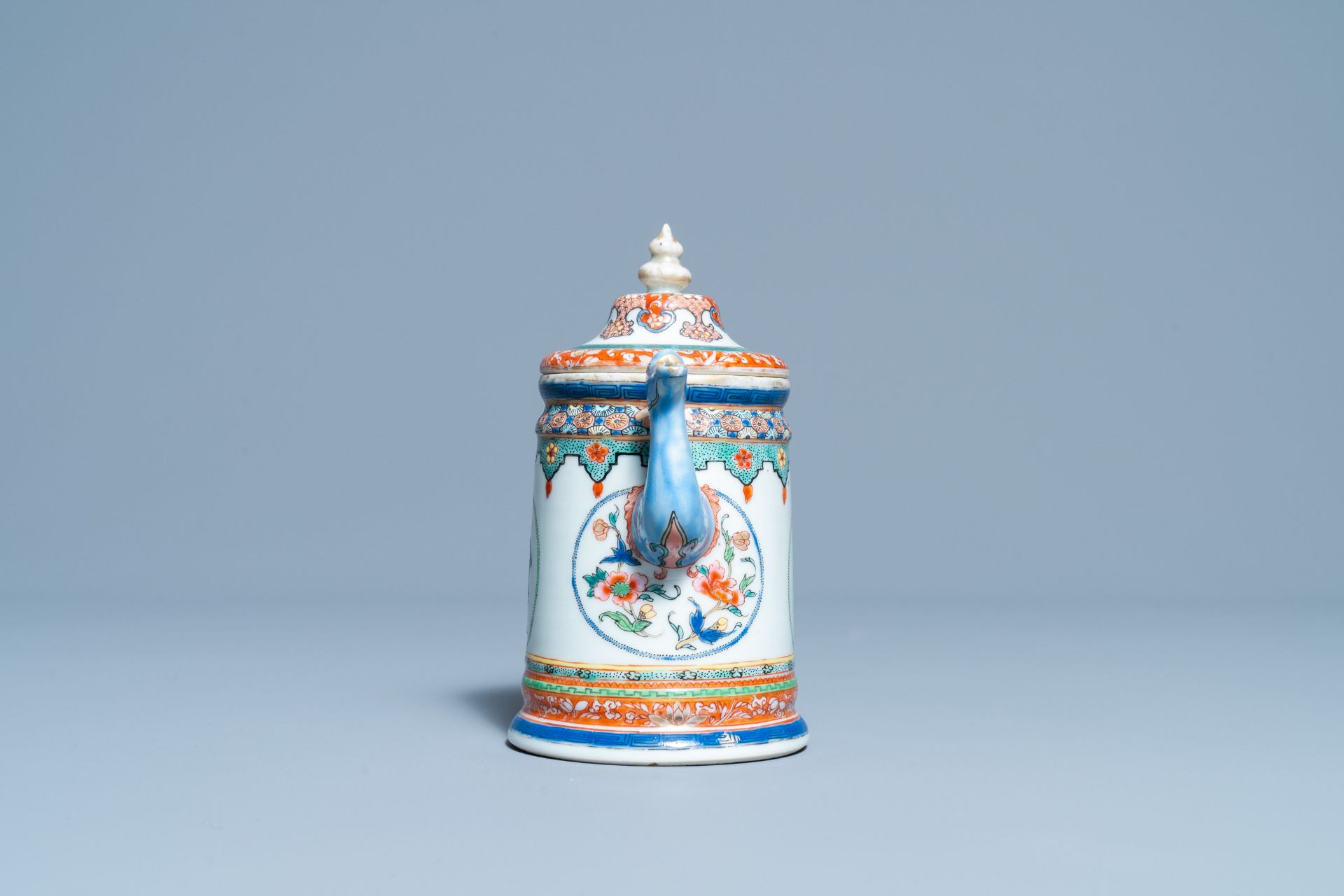 A rare Chinese famille rose 'Europeans' teapot and cover, Qianlong - Image 6 of 9