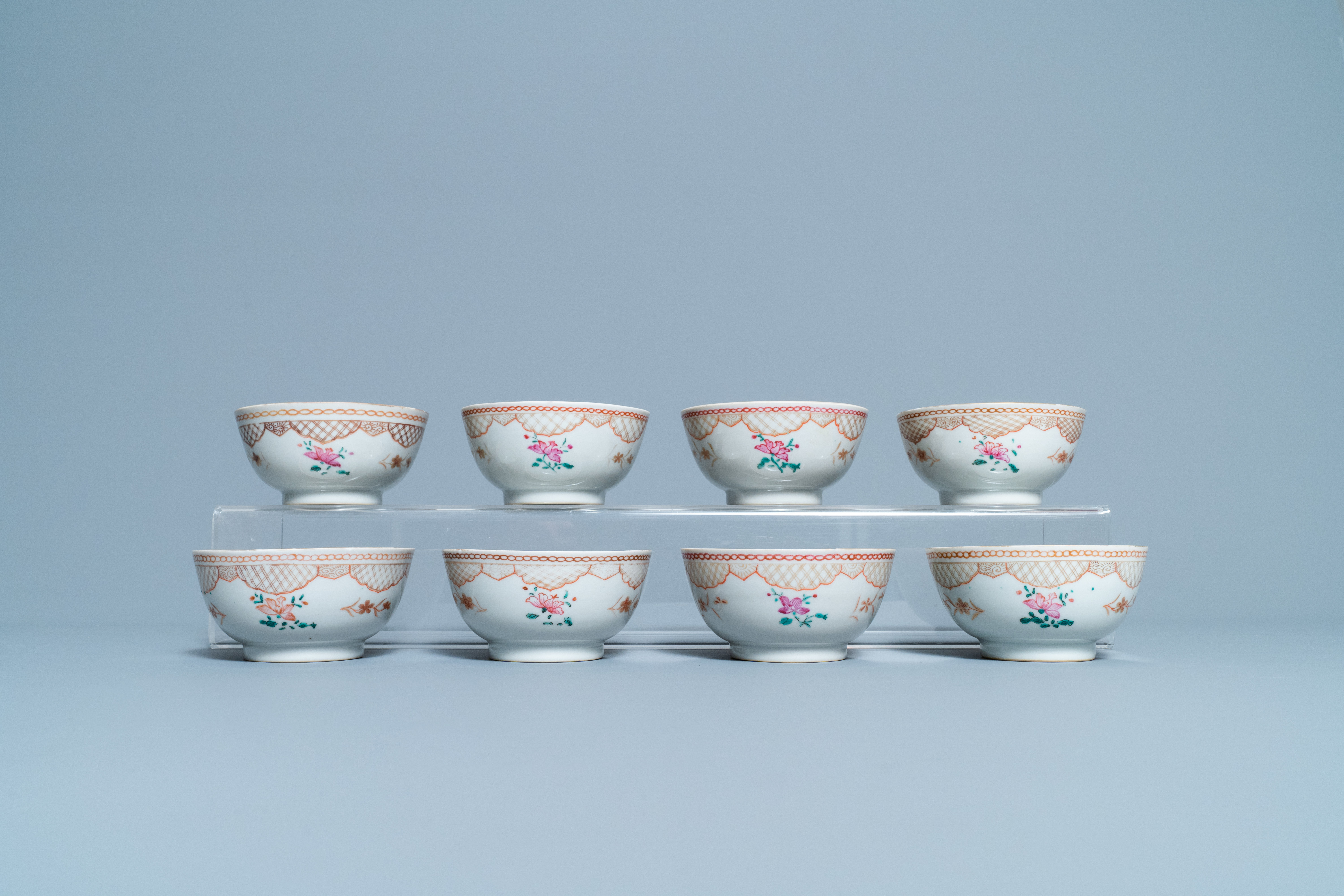 Seventeen Chinese famille rose cups and nineteen saucers, Qianlong - Image 6 of 17