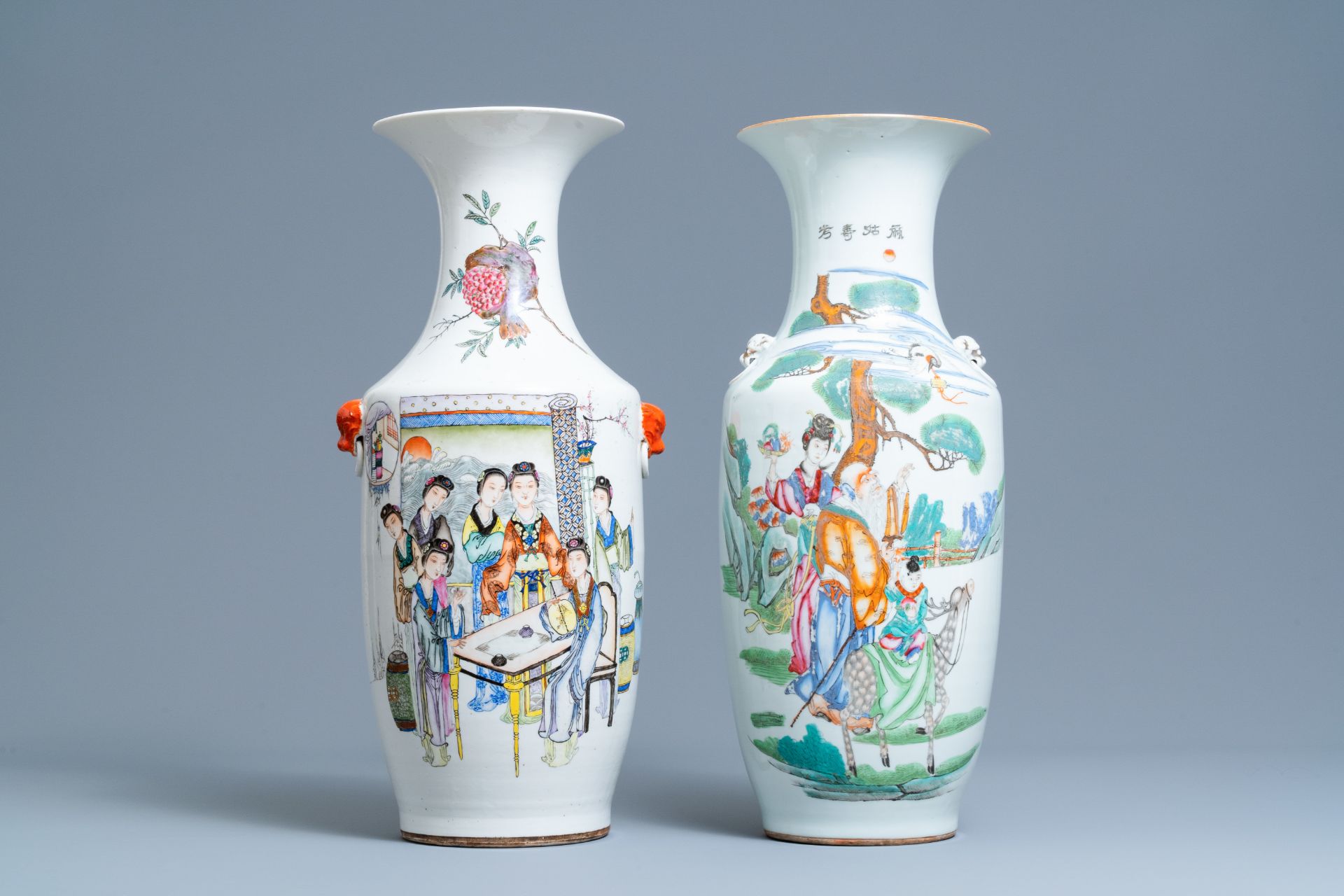 Two Chinese famille rose and qianjiang cai vases, 19/20th C.