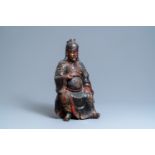 A large Chinese lacquered wood figure of Guandi, Kangxi