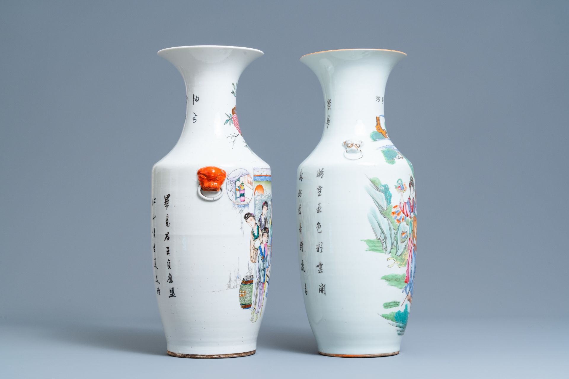 Two Chinese famille rose and qianjiang cai vases, 19/20th C. - Image 2 of 6