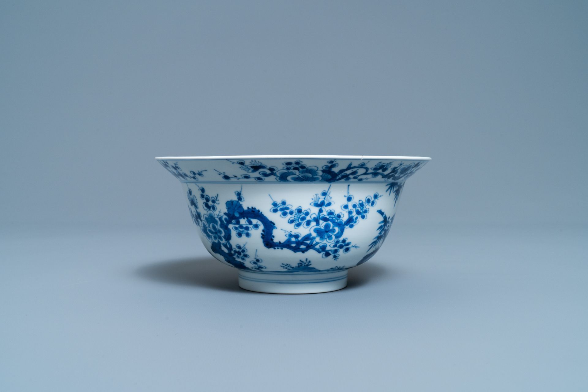 A Chinese blue and white 'Three friends of winter' bowl, Kangxi mark & period - Image 2 of 6