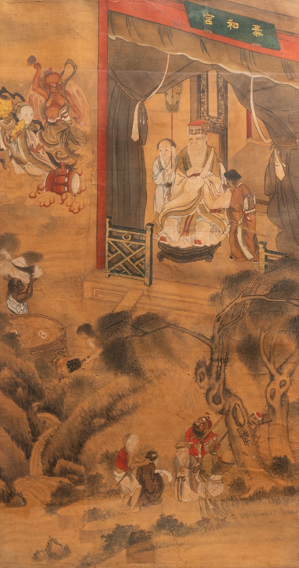Chinese school, ink and colour on paper, 19th C.: 'The king of hell'