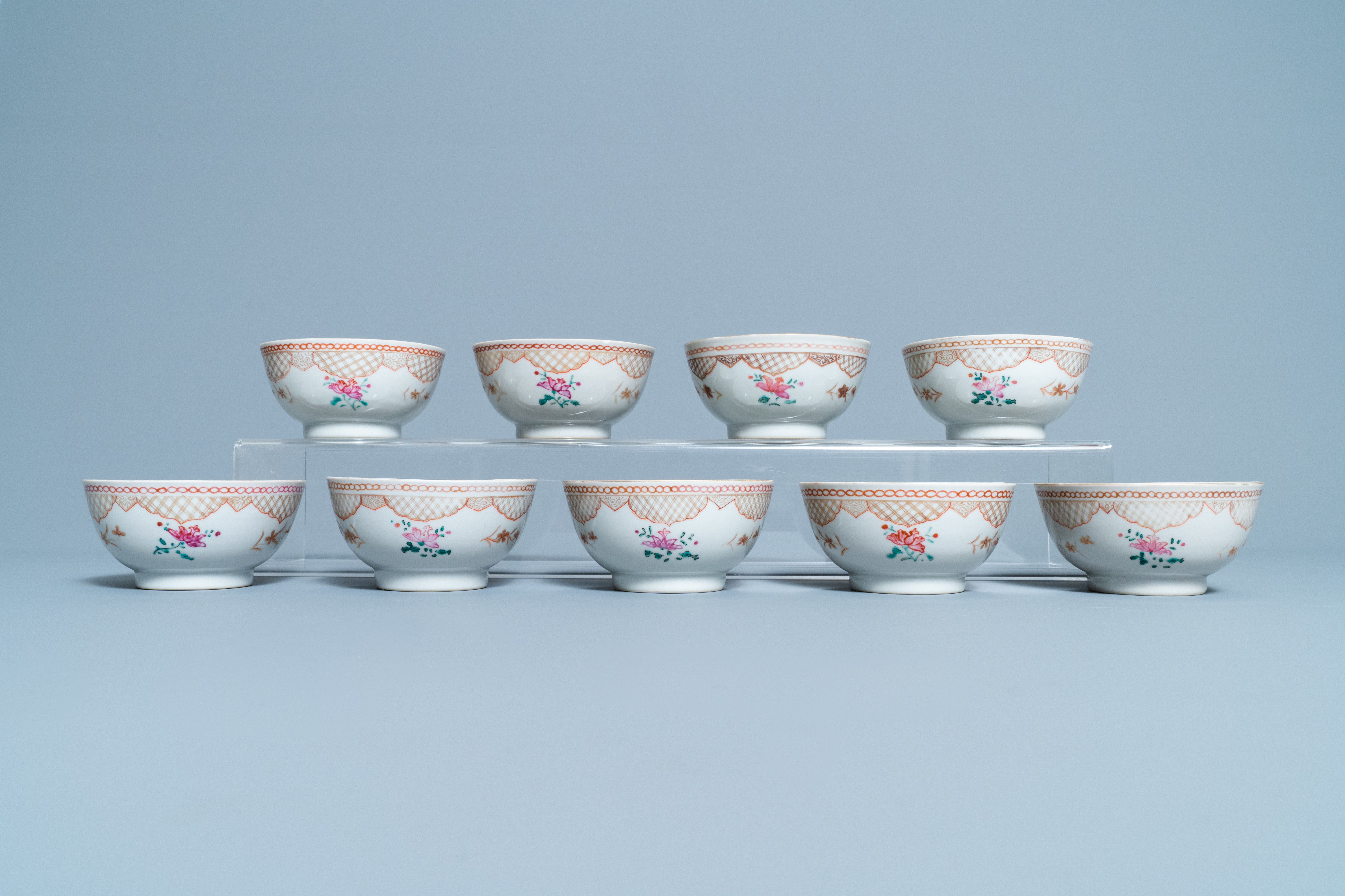 Seventeen Chinese famille rose cups and nineteen saucers, Qianlong - Image 14 of 17