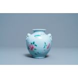 A Chinese famille rose lavender blue-ground vase, Yongzheng mark, 19/20th C.