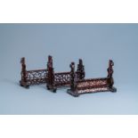 Three Chinese wooden table screen stands, 19th C.