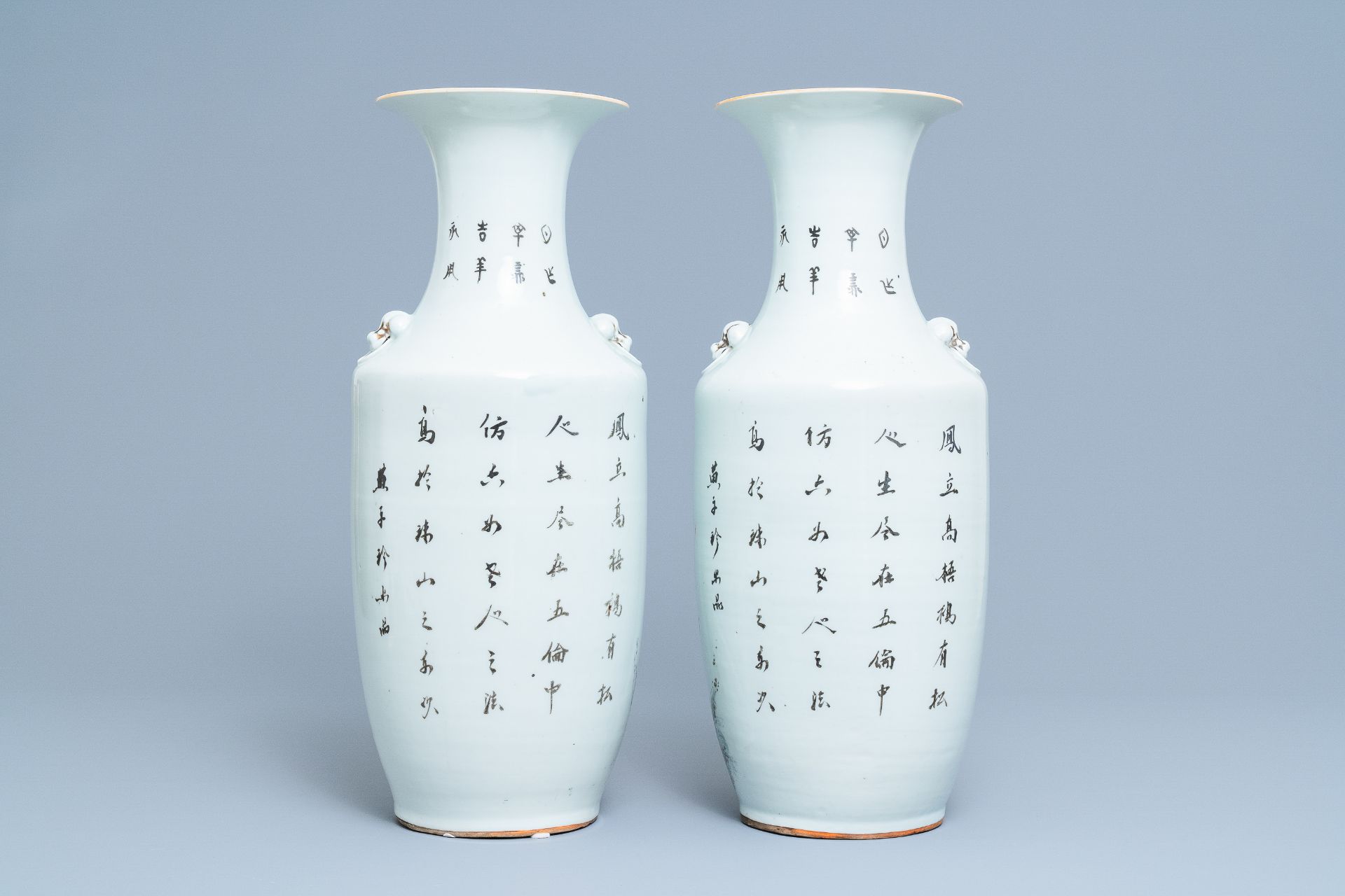 Two pairs of Chinese qianjiang cai vases with birds, 19/20th C. - Image 10 of 13